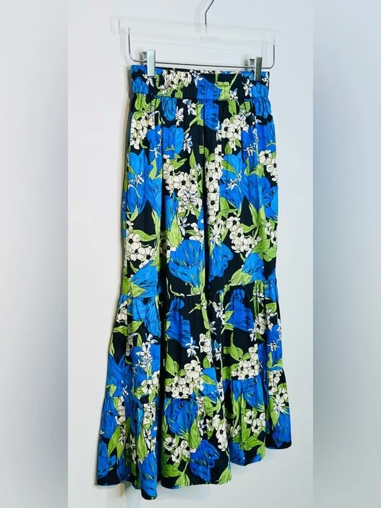 Elizabeth James The Label Surrey Blue Green Midi Skirt in Night Bloom - Picture 5 of 13